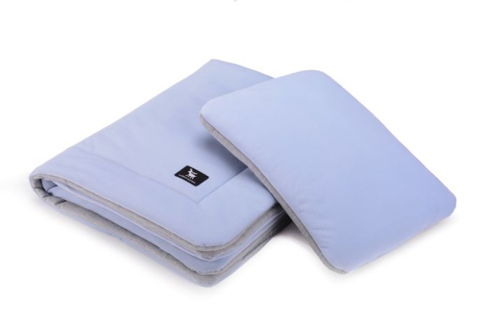 Плед із подушкою Cottonmoose Cotton Velvet 408/122/49 блакитний (оксамит) із сірим меланж