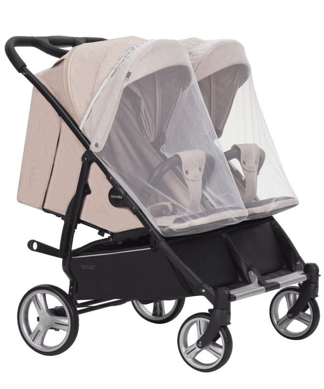 Коляска прогулочная для двойни CARRELLO Connect CRL-5502 Cotton Beige в льне +дождевик