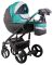Коляска 2 в 1 Adamex Monte Deluxe Carbon кожа 100% D106 серый-бирюзовый-белый (графит карбон и рама)