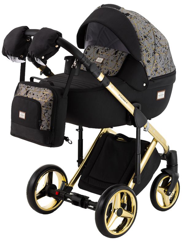 Коляска 2 в 1 Adamex Luciano Polar (Gold) Y842 чорний - сірий (мармур)