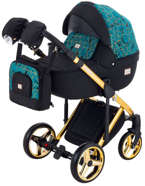 Коляска 2 в 1 Adamex Luciano Polar (Gold) Y841 чорний - бірюзовий (мармур)