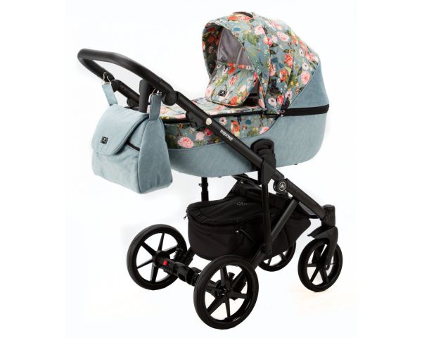 Коляска 2 в 1 Adamex Bibione  Flowers светлая бирюза №4