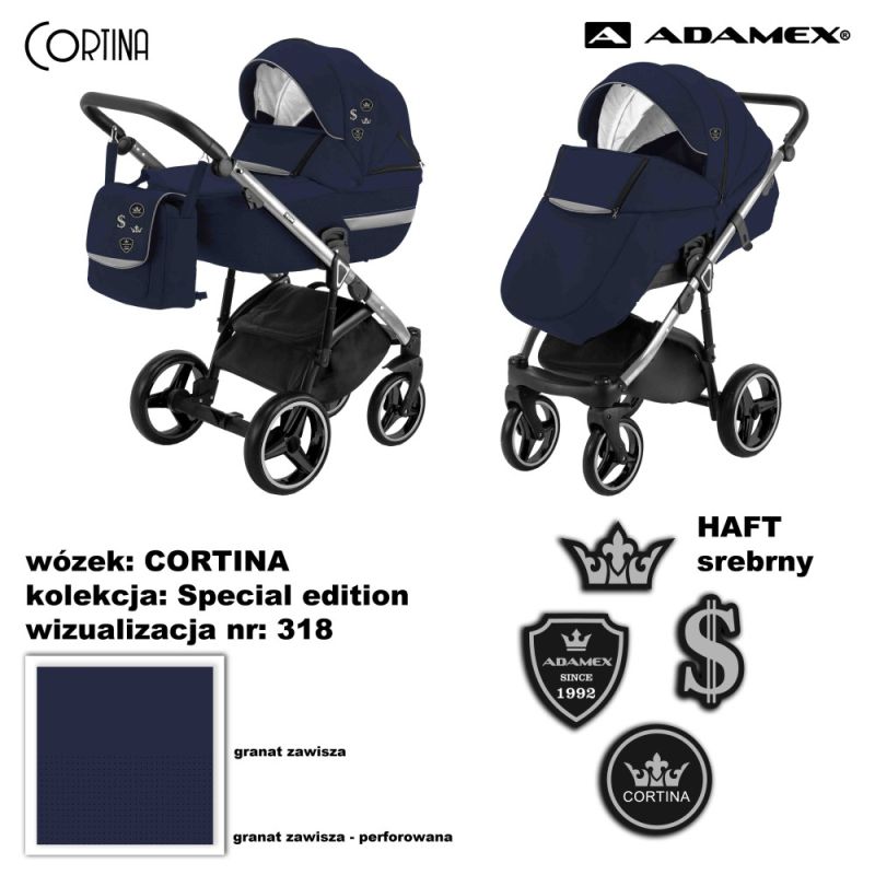 Коляска 2 в 1 Adamex Cortina CT-318 шкіра темно-синя