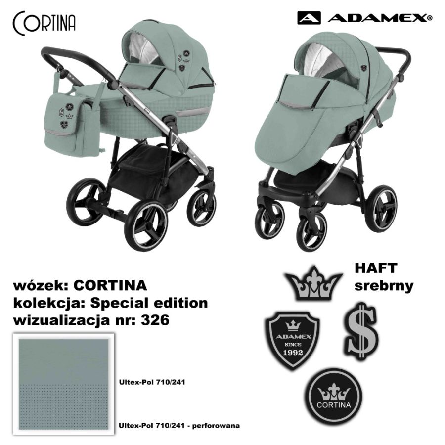 Коляска 2 в 1 Adamex Cortina CT-326 кожа бирюза