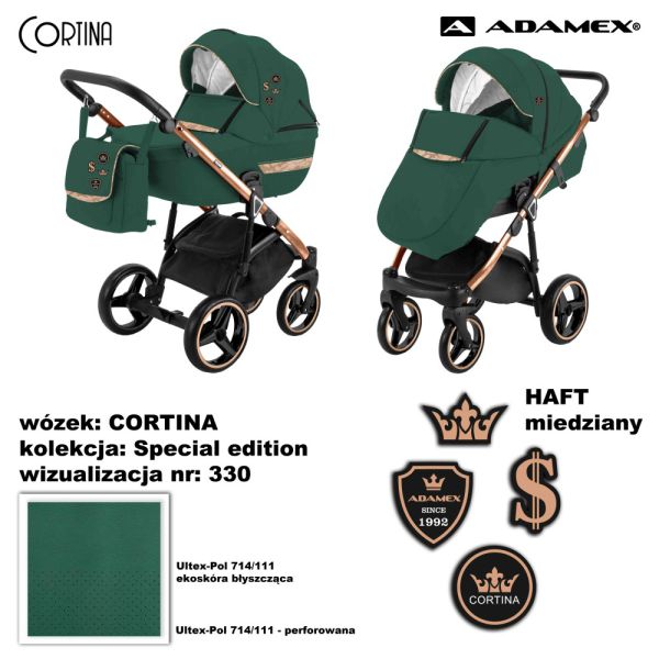Коляска 2 в 1 Adamex Cortina CT-330 шкіра зелений сатин