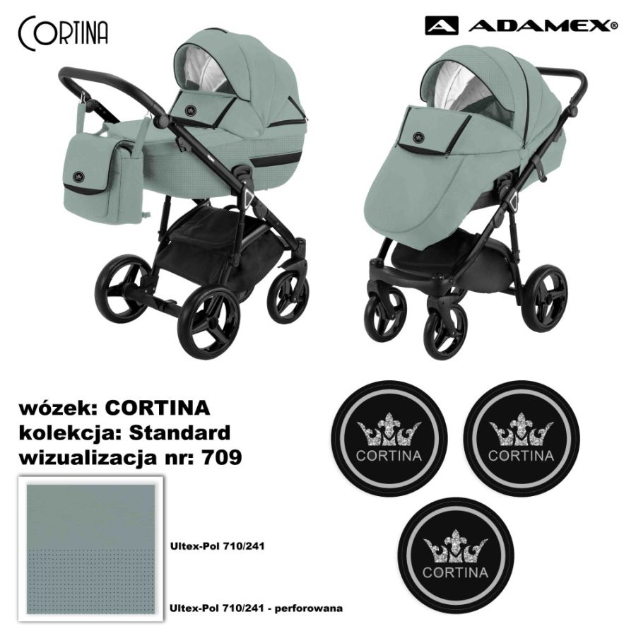 Коляска 2 в 1 Adamex Cortina CT-709 кожа бирюза