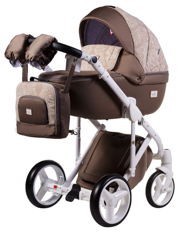 Коляска 2 в 1 Adamex Luciano jeans Q211 коричневый - бежевый (узор ветка)