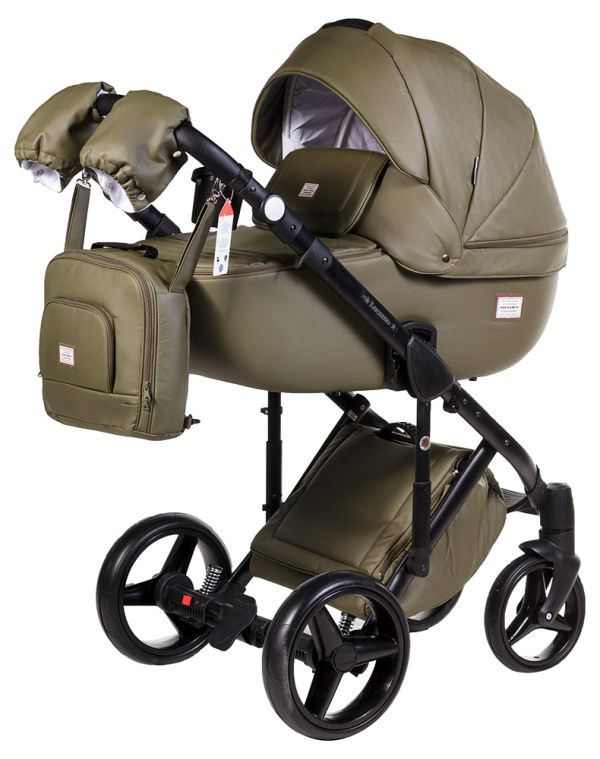 Коляска 2 в 1 Adamex Luciano кожа 100% Q106 хаки
