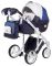 Коляска 2 в 1 Adamex Luciano кожа 100% Q263 темно-синий - синий - белый