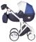 Коляска 2 в 1 Adamex Luciano кожа 100% Q263 темно-синий - синий - белый