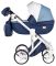 Коляска 2 в 1 Adamex Luciano кожа 100% Q272 темно-синий - голубой - белый