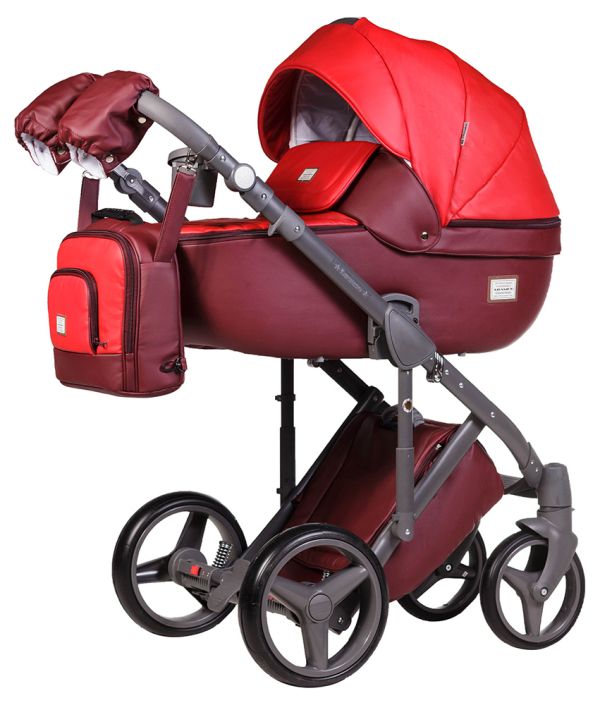 Коляска 2 в 1 Adamex Luciano кожа 100% Q273 бордо - красный