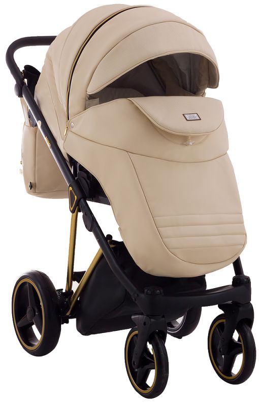 Коляска 2 в 1 Adamex Mimi Polar (Gold) кожа 100% CR305A бежевая кожа - бежевая кожа (выдавленная точка)