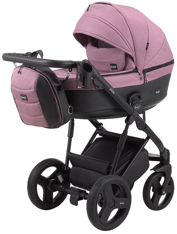 Коляска 2 в 1 Bair Play Plus Soft BPS-948 сиреневый - черный (кожа)