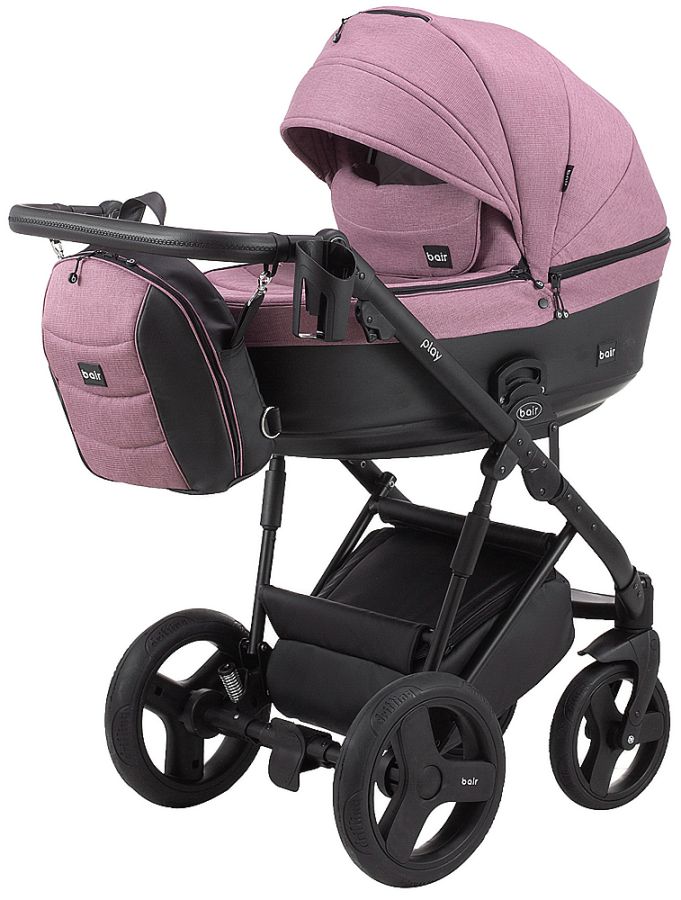 Коляска 2 в 1 Bair Play Plus Soft BPS-948 бузковий - чорний (шкіра)