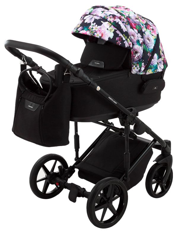 Коляска 2 в 1 Adamex Porto Light Flowers 10 чорний (різнокольорові квіти)