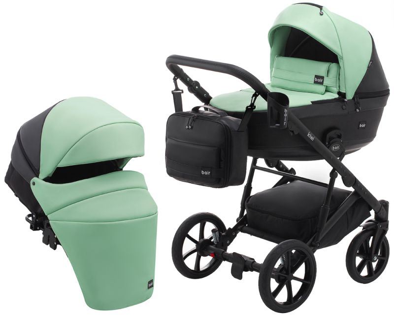 Коляска 2 в 1 Bair Kiwi кожа 100% BK-8/15 мятный - черный