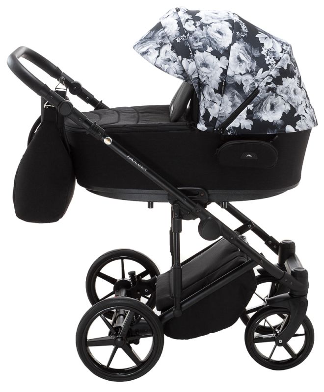Коляска 2 в 1 Adamex Porto Light Flowers 11 черный (черно цветы)-белые