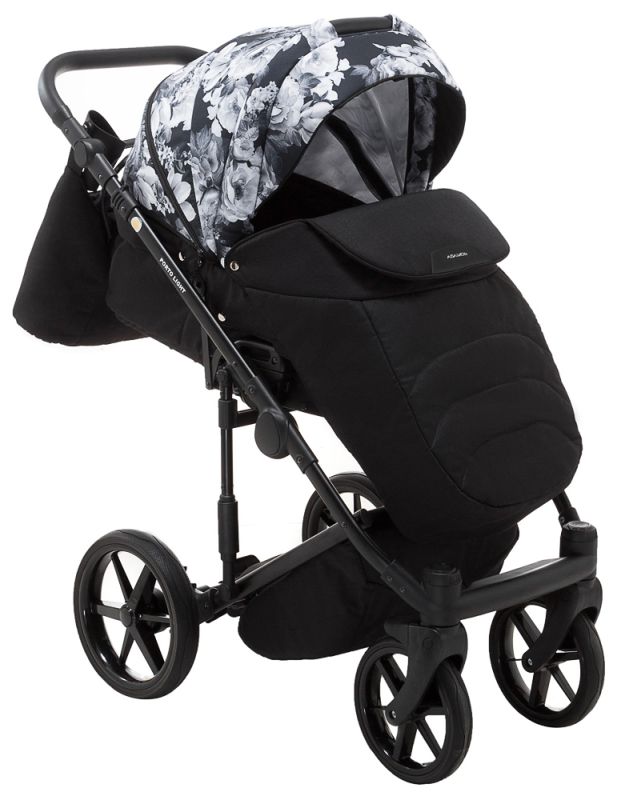 Коляска 2 в 1 Adamex Porto Light Flowers 11 черный (черно цветы)-белые