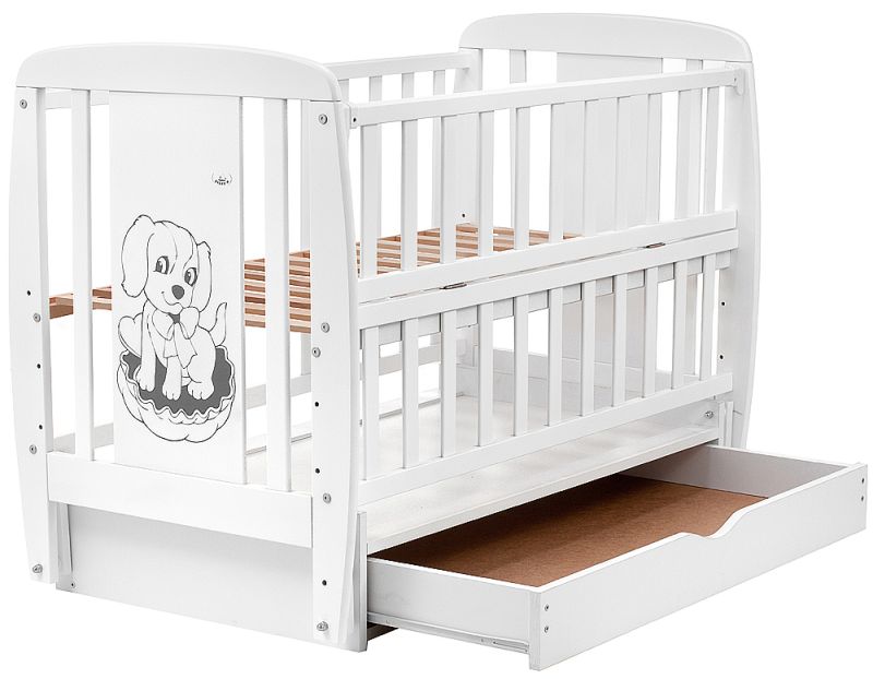 Кровать Babyroom Собачка маятник, ящик, откидной бок DSMYO-3  бук белый