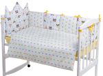 Дитяча постільна білизна Babyroom Classic Bortiki-01 (6 елементів) жовто-біле (лисиця, єнот)