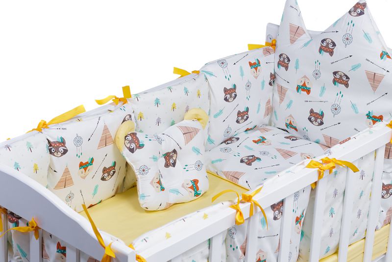 Дитяча постільна білизна Babyroom Classic Bortiki-01 (6 елементів) жовто-біле (лисиця, єнот)