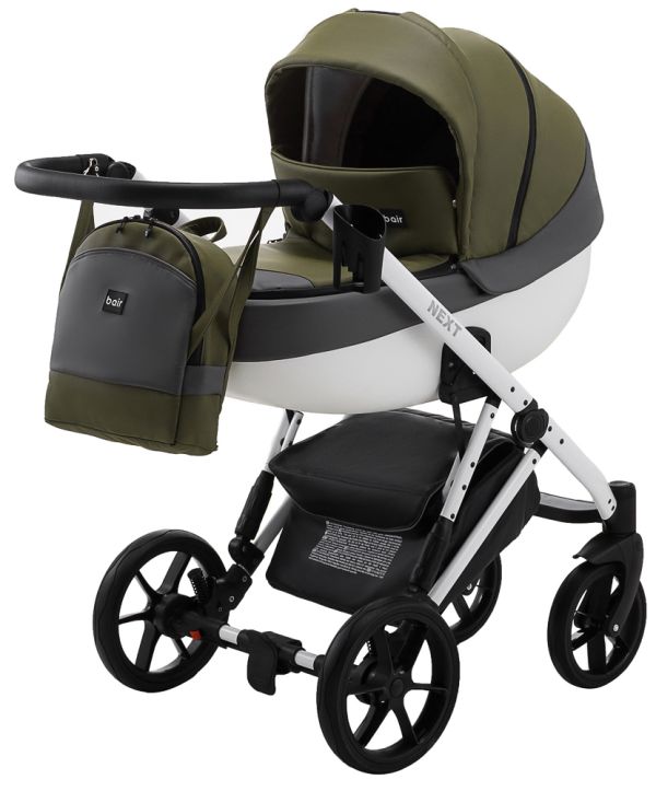 Коляска 2 в 1 Bair Next White шкіра 100% 59 хакі