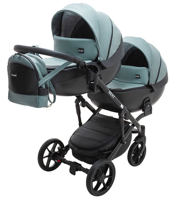 Коляска 2 в 1 для двійні Bair Next DUO Шкіра 100% 21 нефрит