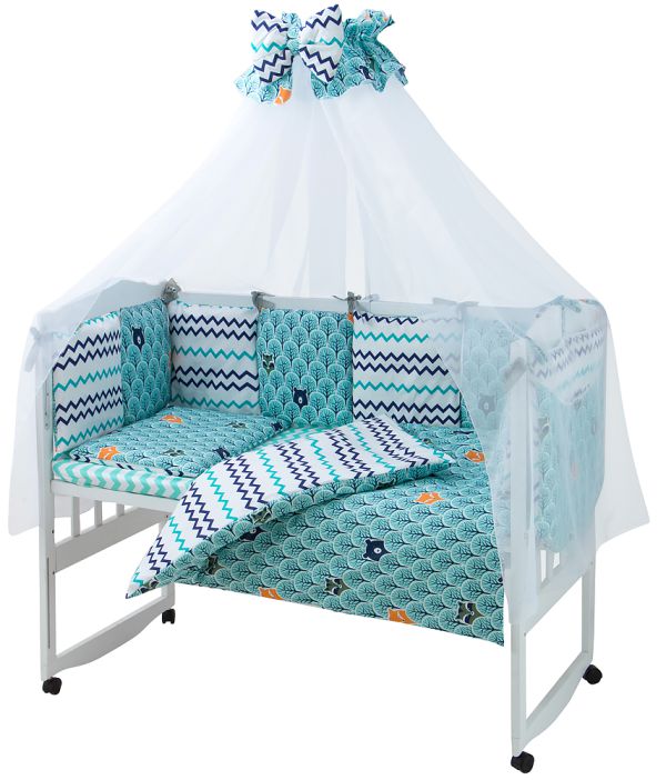 Дитяча постільна білизна Babyroom Classic Bortiki-01 (8 елементів) бірюзове (ліс)