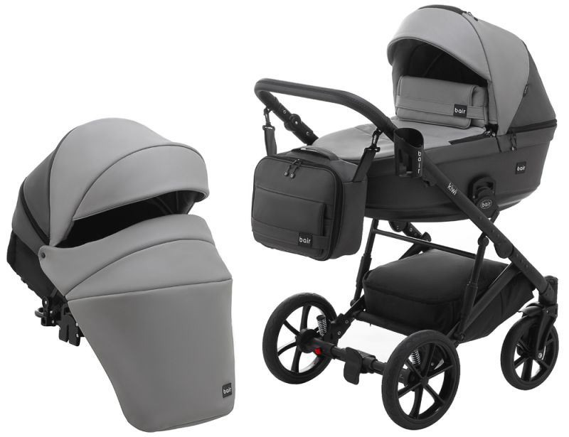 Коляска 2 в 1 Bair Kiwi кожа 100% BK-21/15 серый - графит