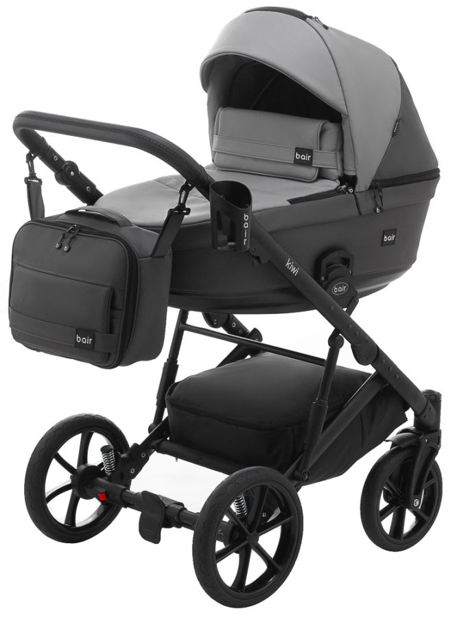 Коляска 2 в 1 Bair Kiwi кожа 100% BK-21/15 серый - графит