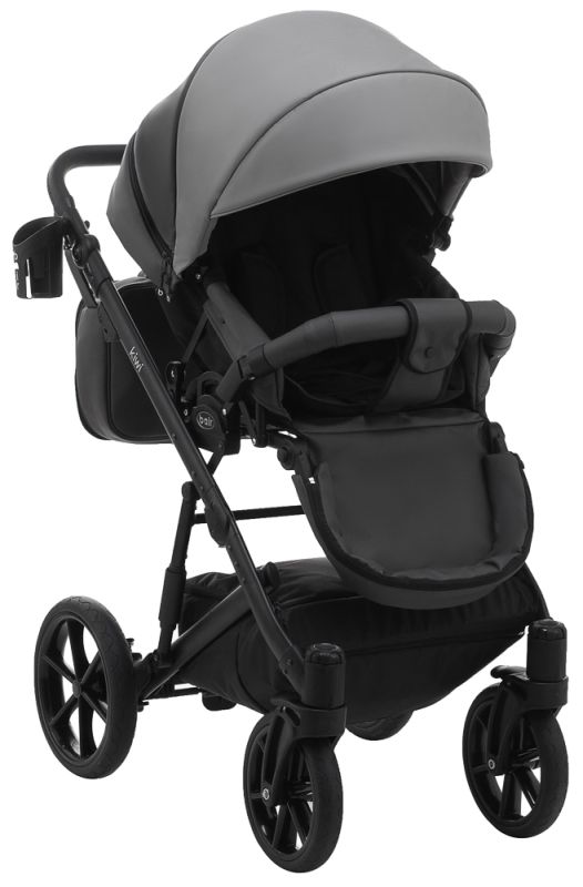 Коляска 2 в 1 Bair Kiwi кожа 100% BK-21/15 серый - графит