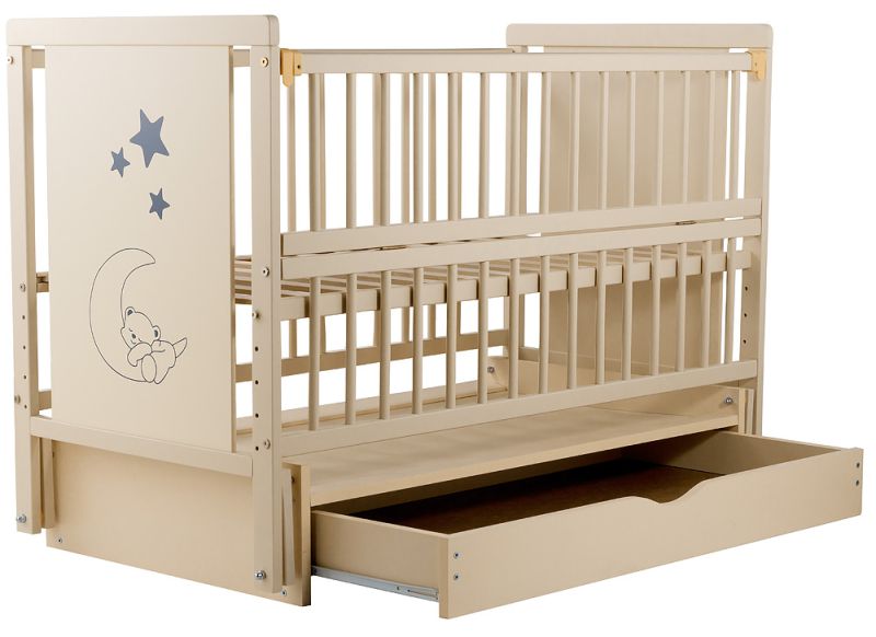 Кровать Babyroom Медвежонок M-03 маятник, ящик, откидной бок  бук слоновая кость