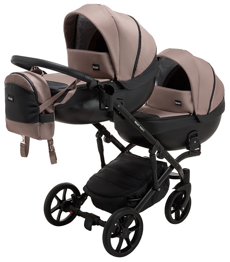 Коляска 2 в 1 для двойни Bair Next DUO Soft 03 темный капучино