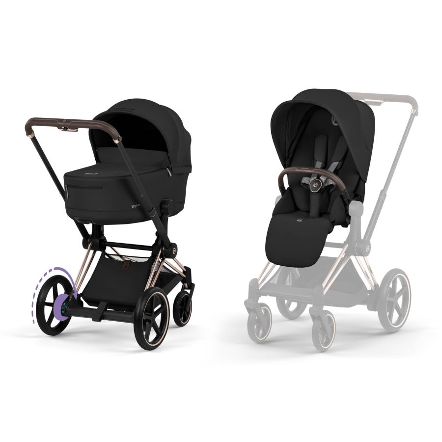 Коляска 2 в 1 Cybex e-Priam Comfort 2026 Sepia Black шасси Rosegold