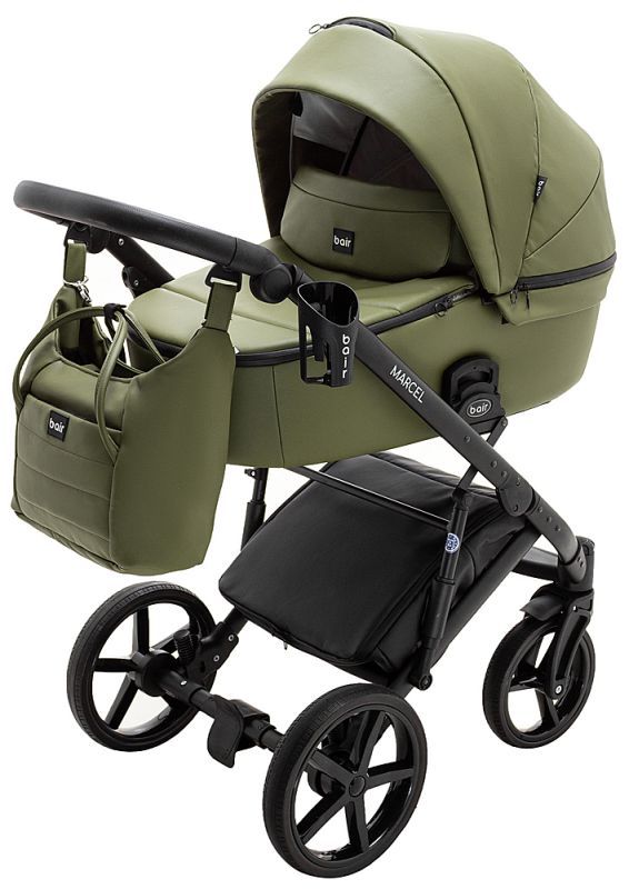 Коляска 2 в 1 Bair Marcel шкіра 100% BM-11 хакі