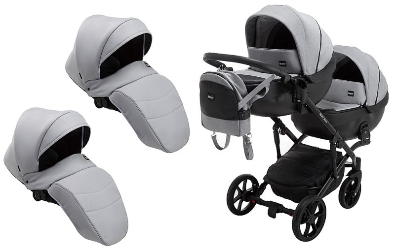 Коляска 2 в 1 для двойни Bair Next DUO Soft 10 серый