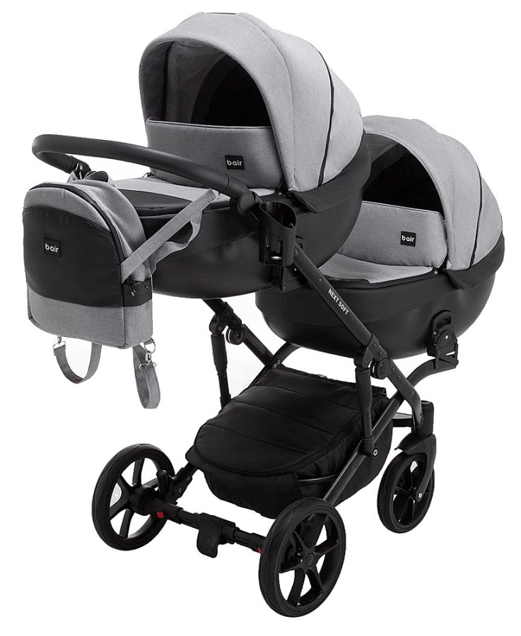 Коляска 2 в 1 для двойни Bair Next DUO Soft 10 серый