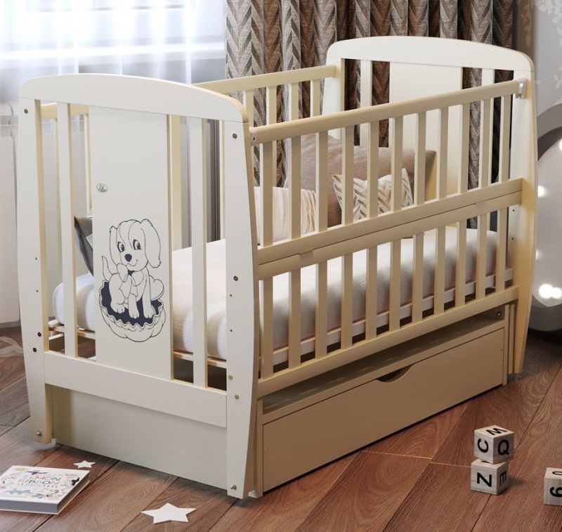 Кровать Babyroom Собачка маятник, ящик, откидной бок DSMYO-3  бук слоновая кость