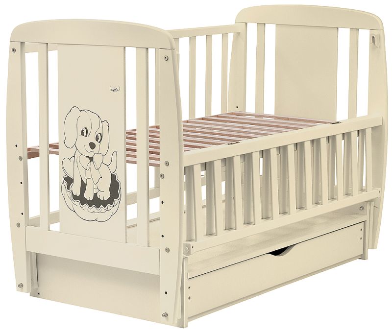 Кровать Babyroom Собачка маятник, ящик, откидной бок DSMYO-3  бук слоновая кость