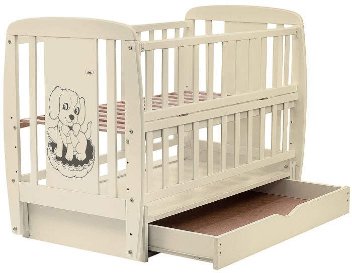 Кровать Babyroom Собачка маятник, ящик, откидной бок DSMYO-3  бук слоновая кость