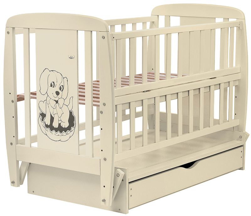 Кровать Babyroom Собачка маятник, ящик, откидной бок DSMYO-3  бук слоновая кость