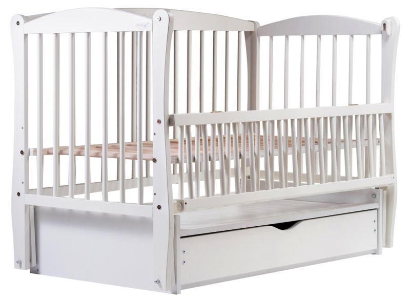 Кровать Babyroom Елит резьба маятник, ящик, откидной бок DER-7  бук белый