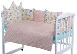 Дитяча постільна білизна Babyroom Classic Bortiki-01 (6 елементів) бірюза-бежевий-білий (лісові звірі)