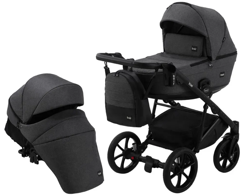Коляска 2 в 1 для двійні Bair Kiwi DUO Soft BKS-219 графіт