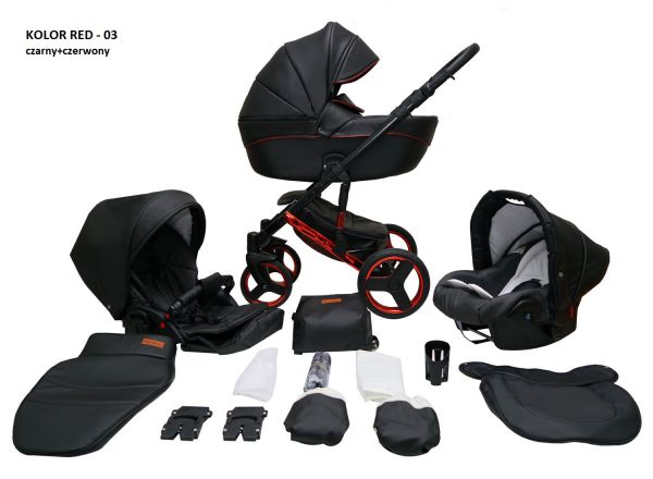 Коляска 2 в 1 Mikrus Onyx 03 чорний з червоним