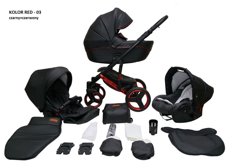 Коляска 2 в 1 Mikrus Onyx 03 чорний з червоним