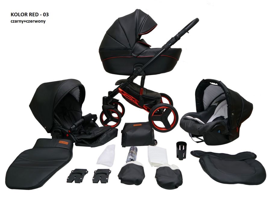 Коляска 2 в 1 Mikrus Onyx 03 чорний з червоним