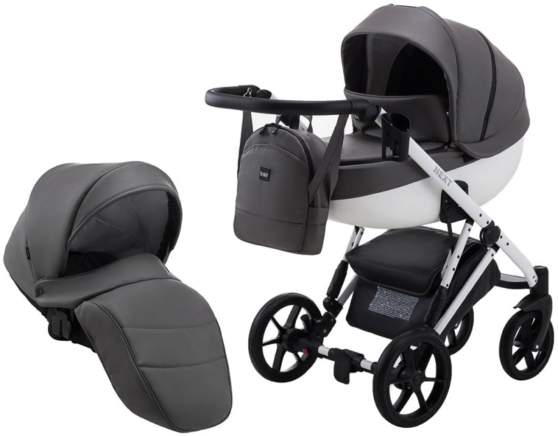 Коляска 2 в 1 Bair Next White кожа 100% 63 графит
