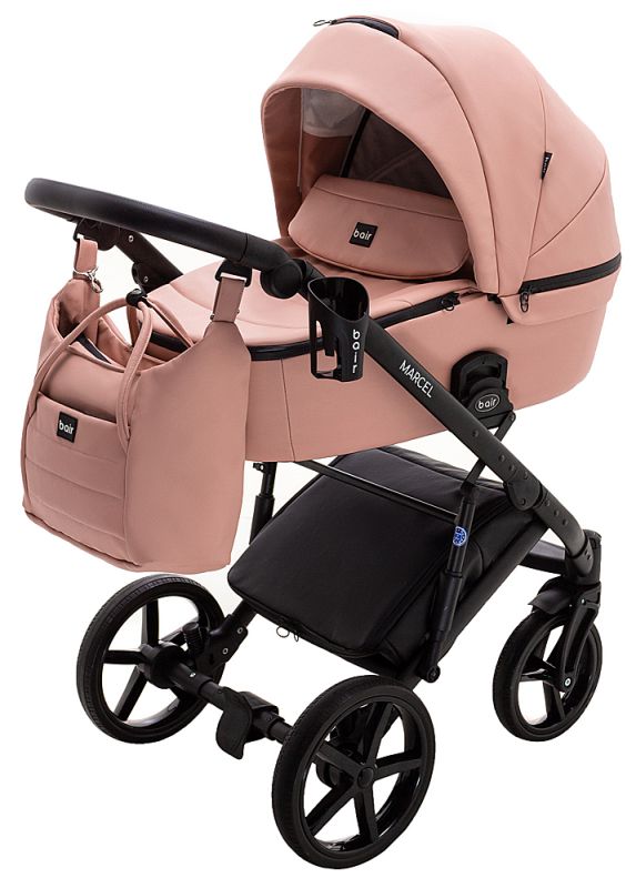 Коляска 2 в 1 Bair Marcel шкіра 100% BM-44 рожевий (пудра)